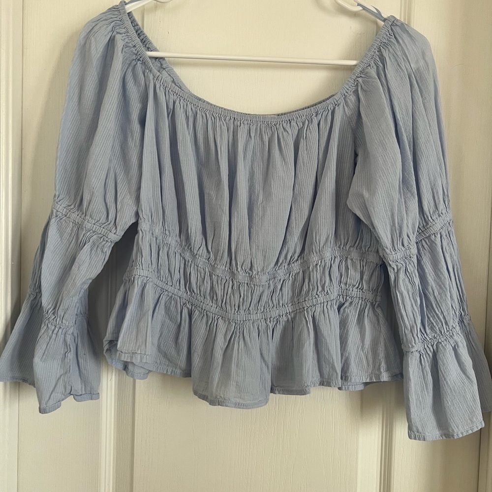 Wayf Light Blue Peasant Blouse